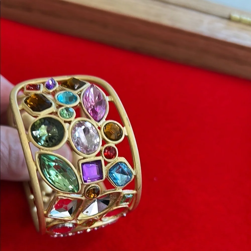 Vintage Estate Elegant Gold and Multicolor Crystal Cuff Watch